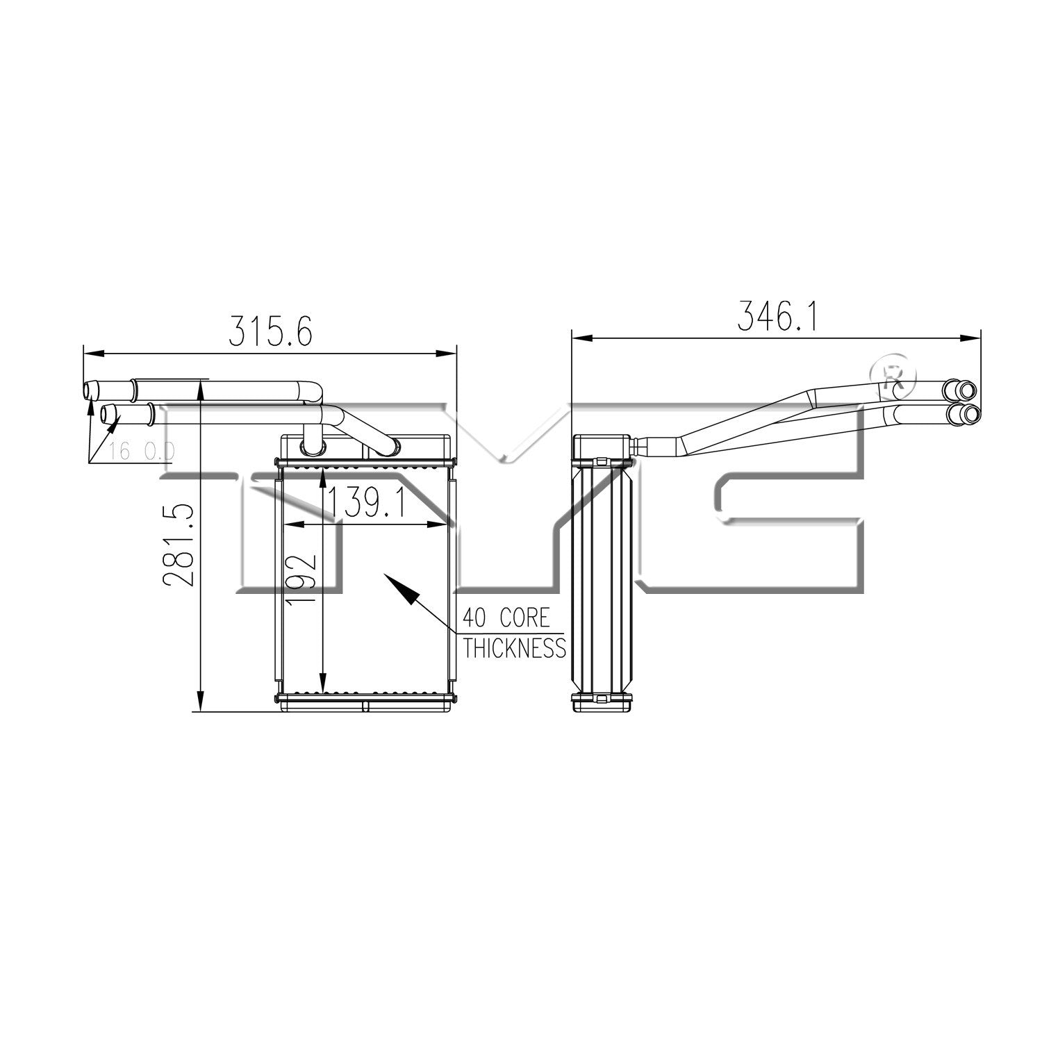 TYC HVAC Heater Core  top view frsport 96108