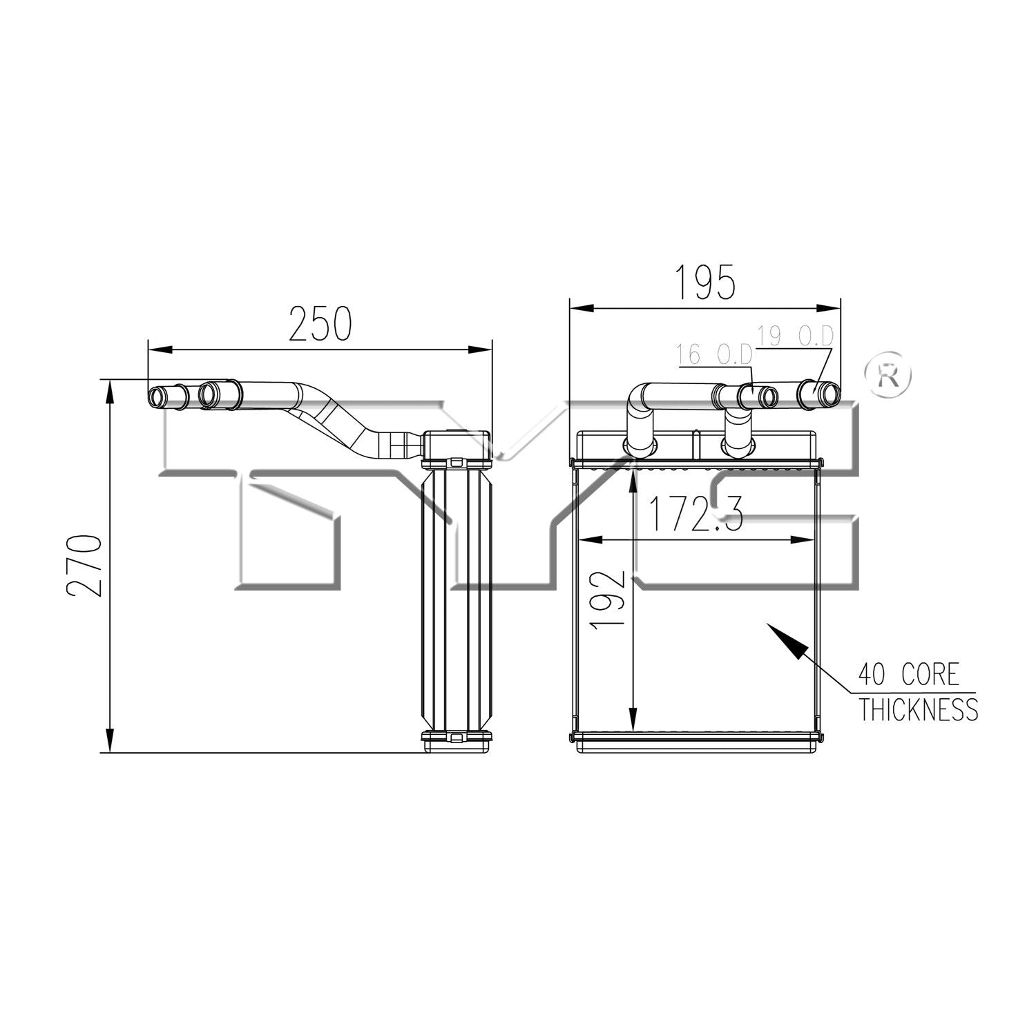 TYC HVAC Heater Core  top view frsport 96110