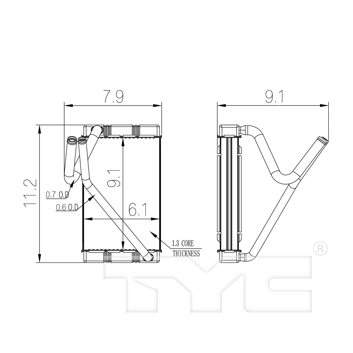 TYC HVAC Heater Core  top view frsport 96119