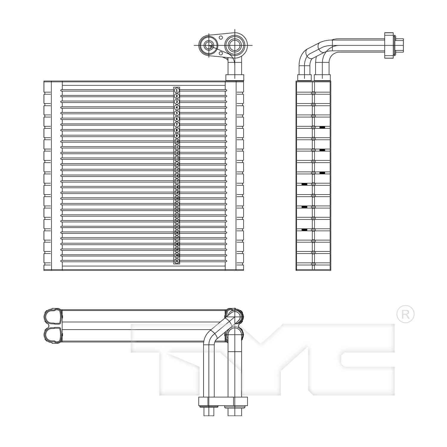 TYC A/C Evaporator Core  top view frsport 97199