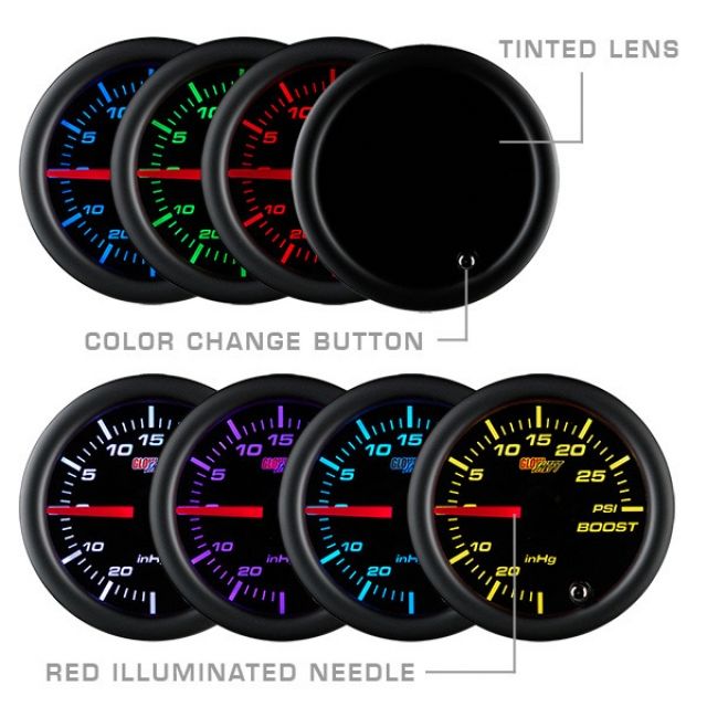GlowShift Tinted 7 Color 30 PSI Boost/Vacuum Gauge 52mm