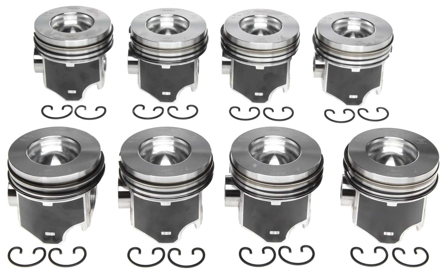 Mahle OE Ford 6.0L Diesel w/ Reduced Compression Distance by .010 Piston Set (Set of 8) w/ .02 Rings 2243902WR020