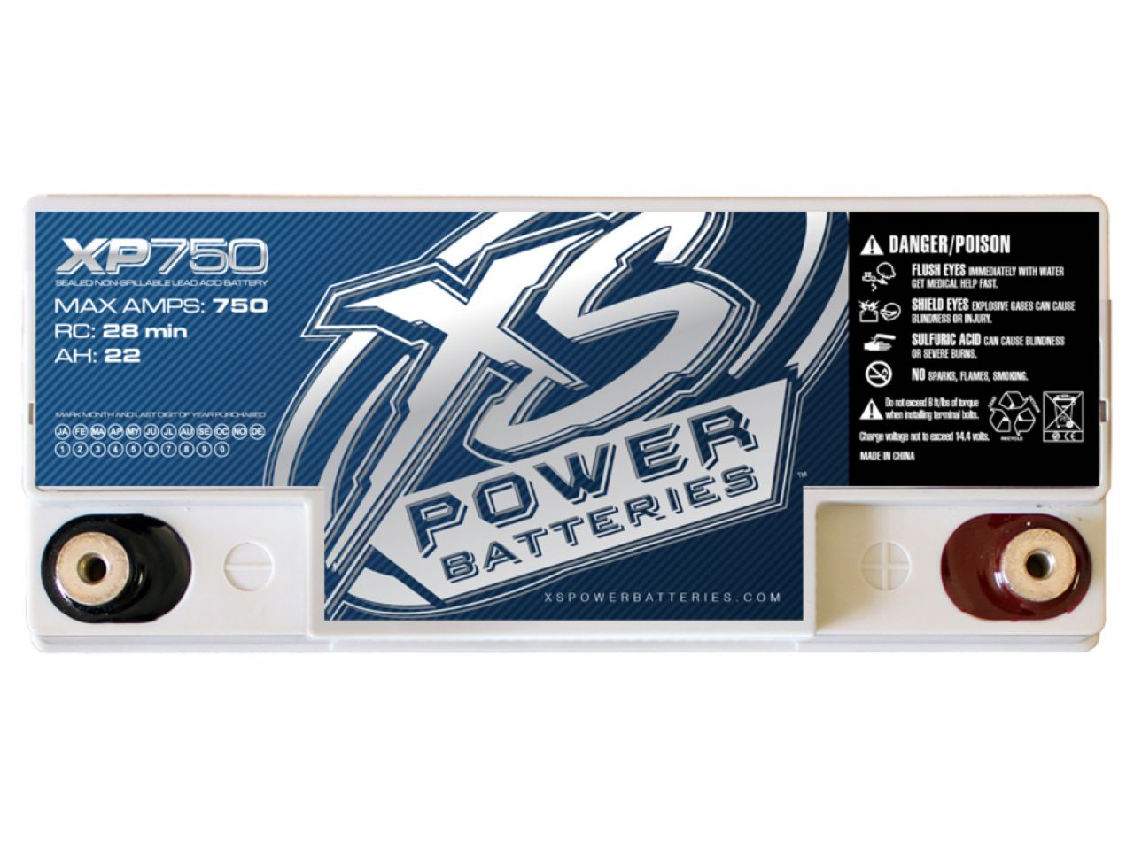 XS Power 12V AGM Battery, Max Amps 750A, Ah: 22,  RC: 28