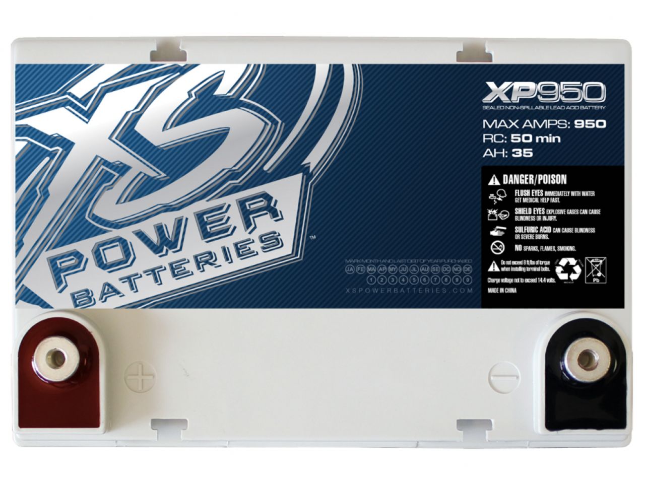 XS Power 12V AGM Battery, Max Amps 950A, Ah: 35, RC: 50, 950W