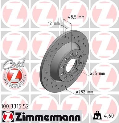 zimmermann disc brake rotor  frsport 100.3315.52