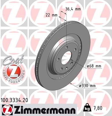 Zimmermann Disc Brake Rotor  top view frsport 100.3334.20