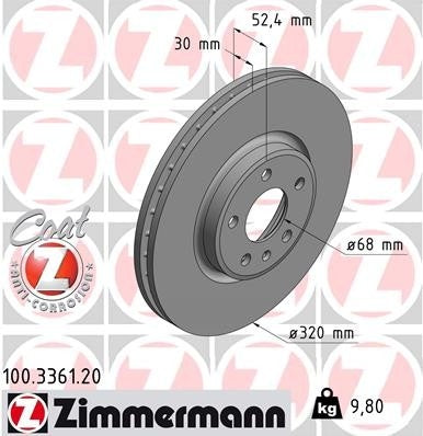 Zimmermann Disc Brake Rotor  top view frsport 100.3361.20