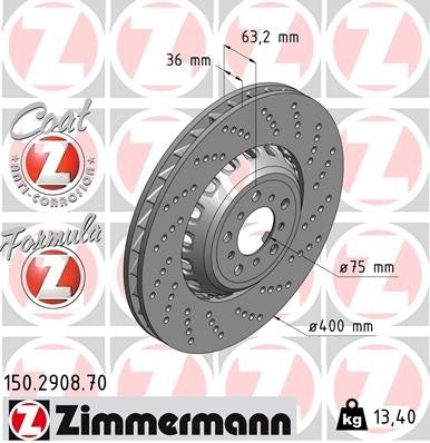 Zimmermann Disc Brake Rotor  top view frsport 150.2908.70