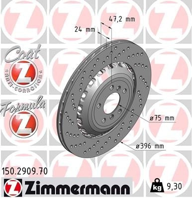 zimmermann disc brake rotor  frsport 150.2909.70