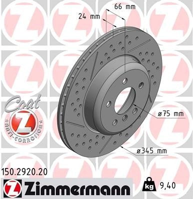 Zimmermann Disc Brake Rotor  top view frsport 150.2920.20