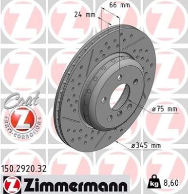 Zimmermann Disc Brake Rotor  top view frsport 150.2920.32