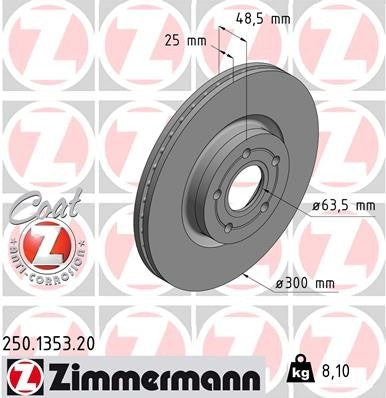 Zimmermann Disc Brake Rotor  top view frsport 250.1353.20