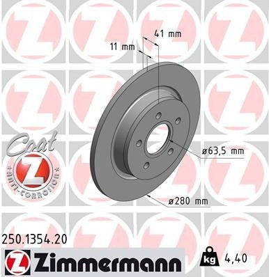 Zimmermann Disc Brake Rotor  top view frsport 250.1354.20