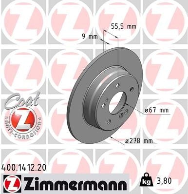 Zimmermann Disc Brake Rotor  top view frsport 400.1412.20