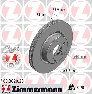 zimmermann disc brake rotor  frsport 400.3620.20