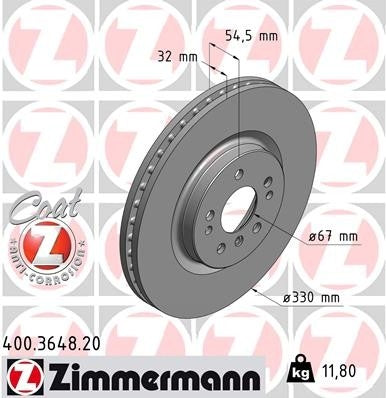 Zimmermann Disc Brake Rotor  top view frsport 400.3648.20