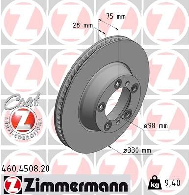 Zimmermann Disc Brake Rotor  top view frsport 460.4508.20