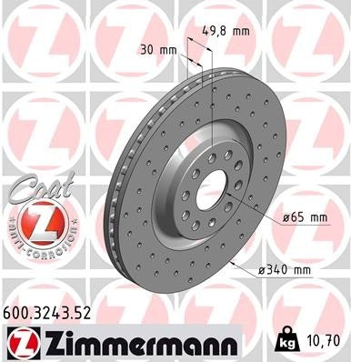 Zimmermann Disc Brake Rotor  top view frsport 600.3243.52