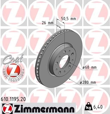 Zimmermann Disc Brake Rotor  top view frsport 610.1195.20