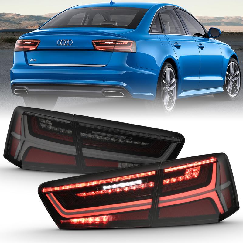 ANZO 2012-2018 Audi A6 LED Taillight Black Housing Smoke Lens 4 pcs (Sequential Signal) 321351 Main Image