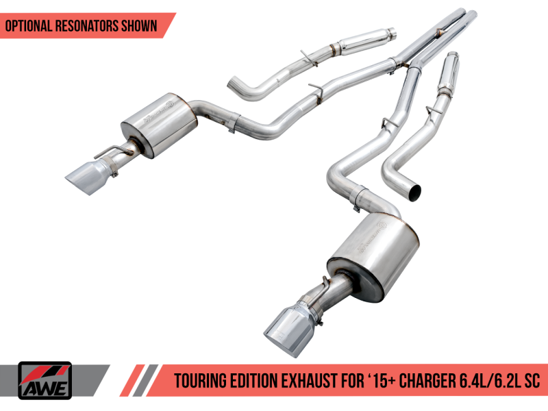 AWE Tuning 2015+ Dodge Charger 6.4L/6.2L SC Non-Resonated Touring Edition Exhaust - Silver Tips 3020-32056