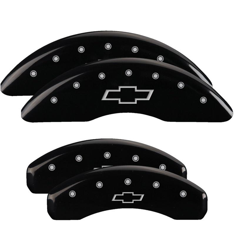 MGP 4 Caliper Covers Engraved Front & Rear Bowtie Black finish silver ch 14011SBOWBK Main Image