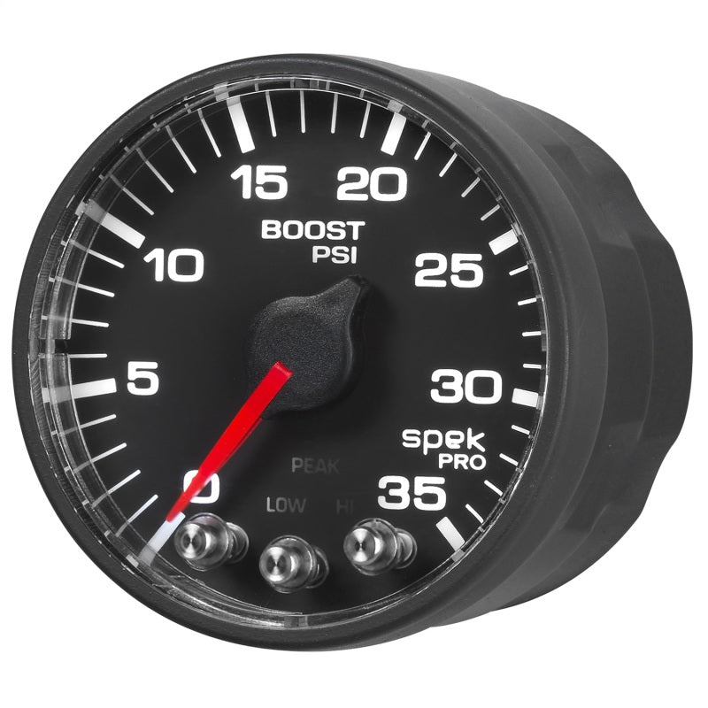 Autometer Spek-Pro Gauge Boost 2 1/16in 35psi Stepper Motor W/Peak & Warn Black/Black P303328