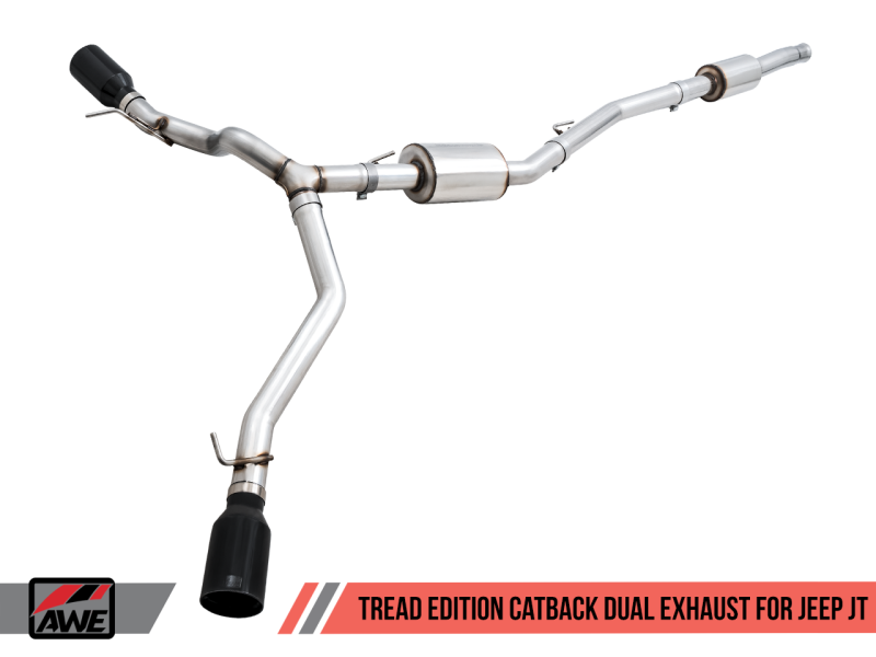 AWE Tuning 20-21 Jeep Gladiator JT 3.6L Tread Edition Cat-Back Dual Exhaust - Diamond Black Tip 3015-33101