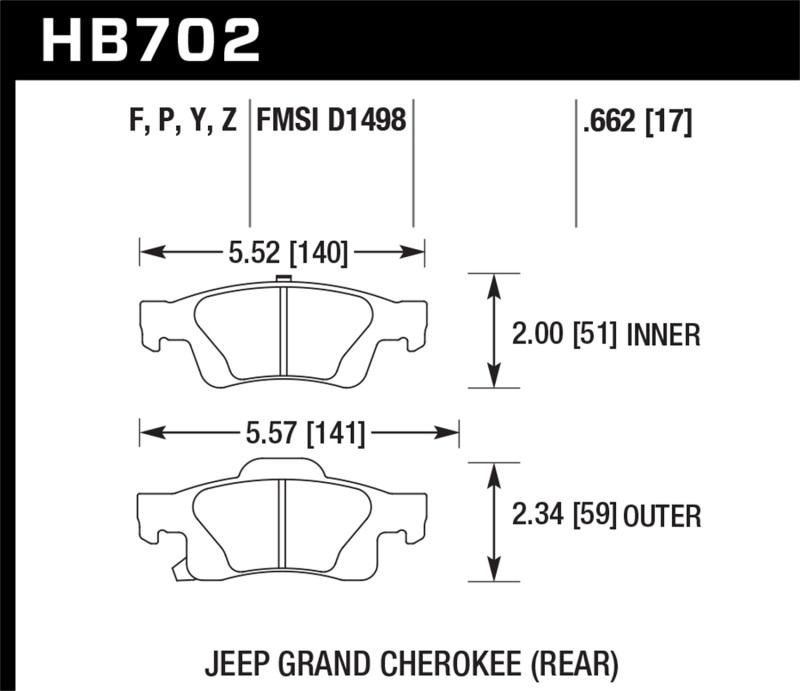 Hawk 11-12 Dodge Durango / 11-12 Jeep Grand Cherokee HPS 5.0 Rear Street Brake Pads HB702B.662 Main Image