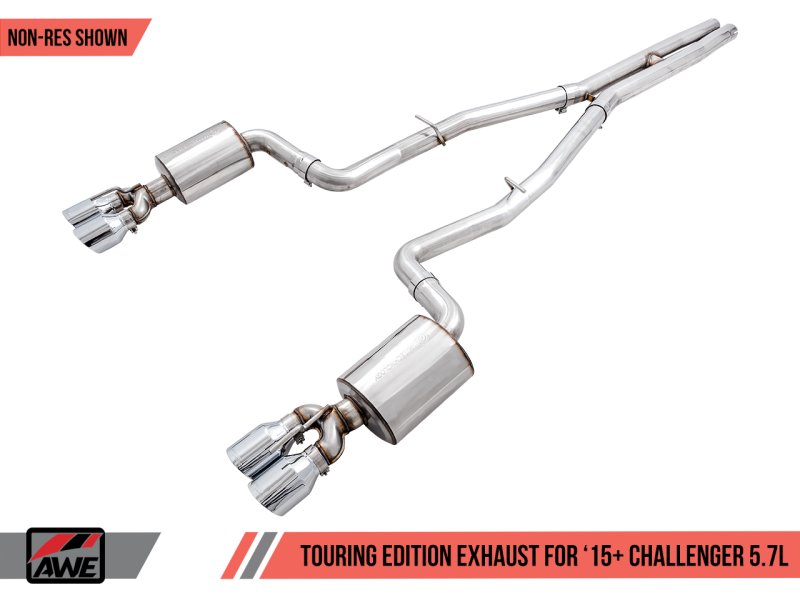 AWE Tuning 2015+ Challenger 5.7L Touring Edition Exhaust - Non-Resonated - Chrome Silver Quad Tips 3020-42076