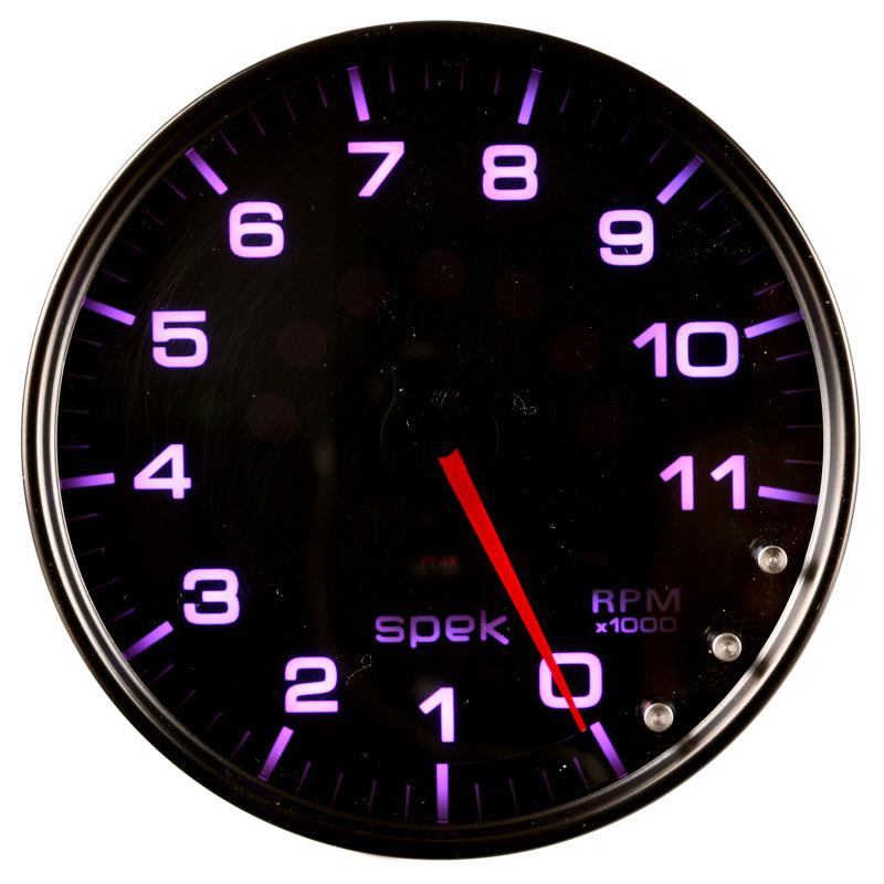 Autometer Spek-Pro Gauge Tachometer 5in 11K Rpm W/Shift Light & Peak Mem Black/Smoke/Black P23952