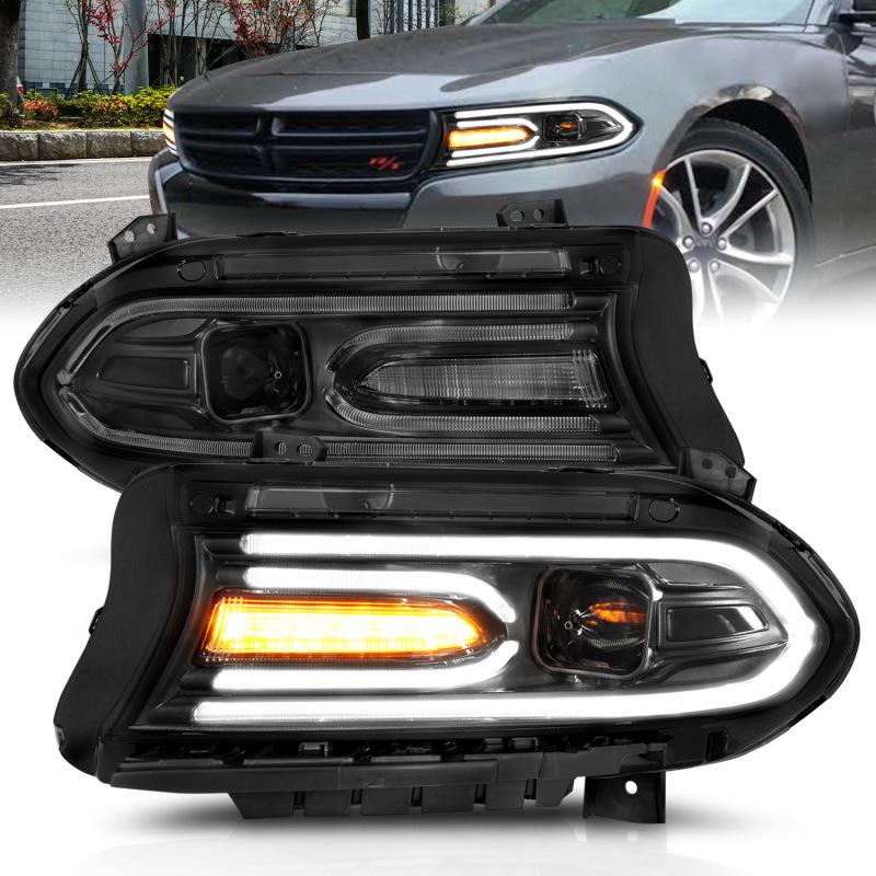 ANZO 2015-2018 Dodge Charger Projector Headlights Plank Style Black 121559 Main Image