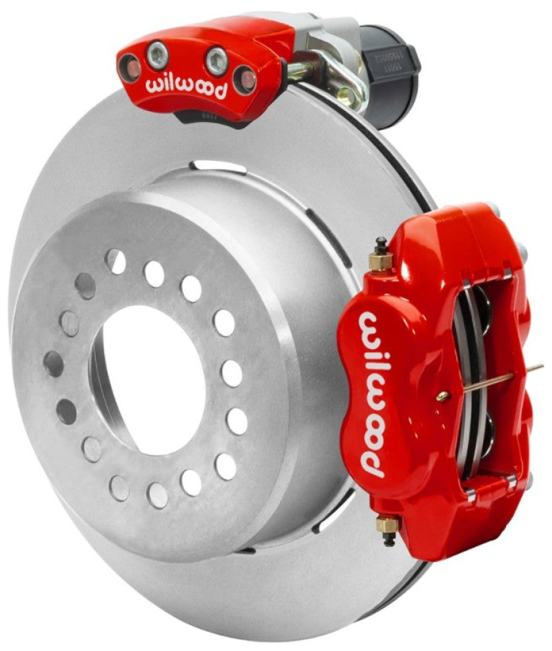 Wilwood Forged Dynalite Rear Electronic Parking Brake Kit - Red Powder Coat Caliper - Plain Rotor 140-16130-R