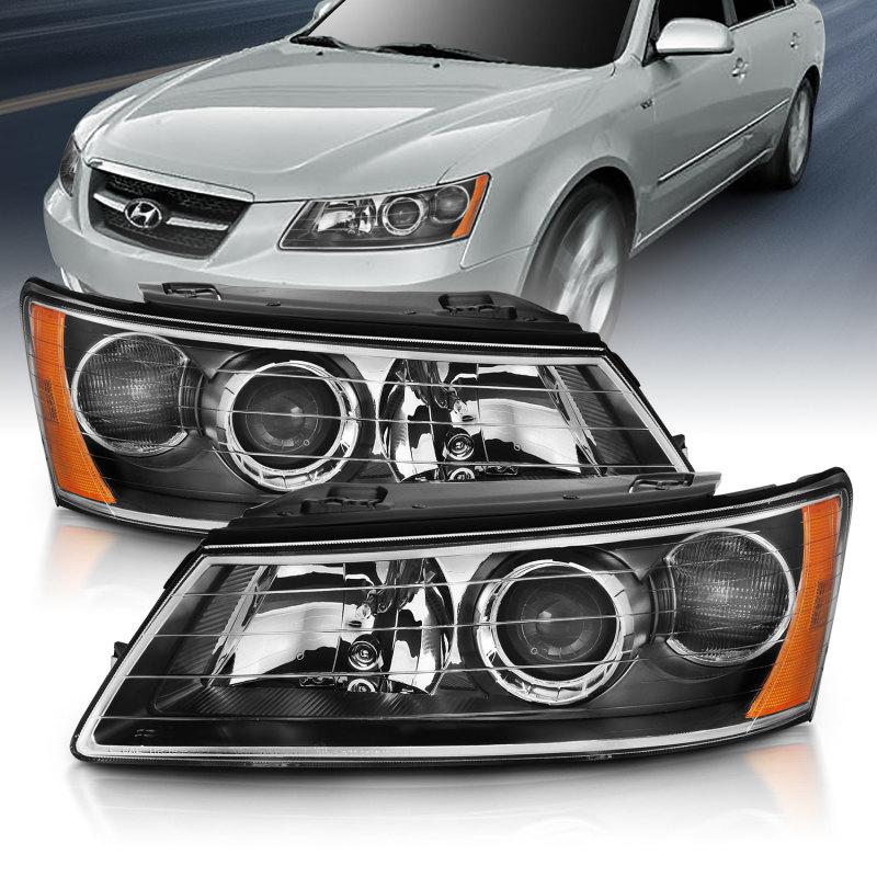 ANZO 2006-2008 Hyundai Sonata 2.4L Projector Headlight Black Amber 121543 Main Image