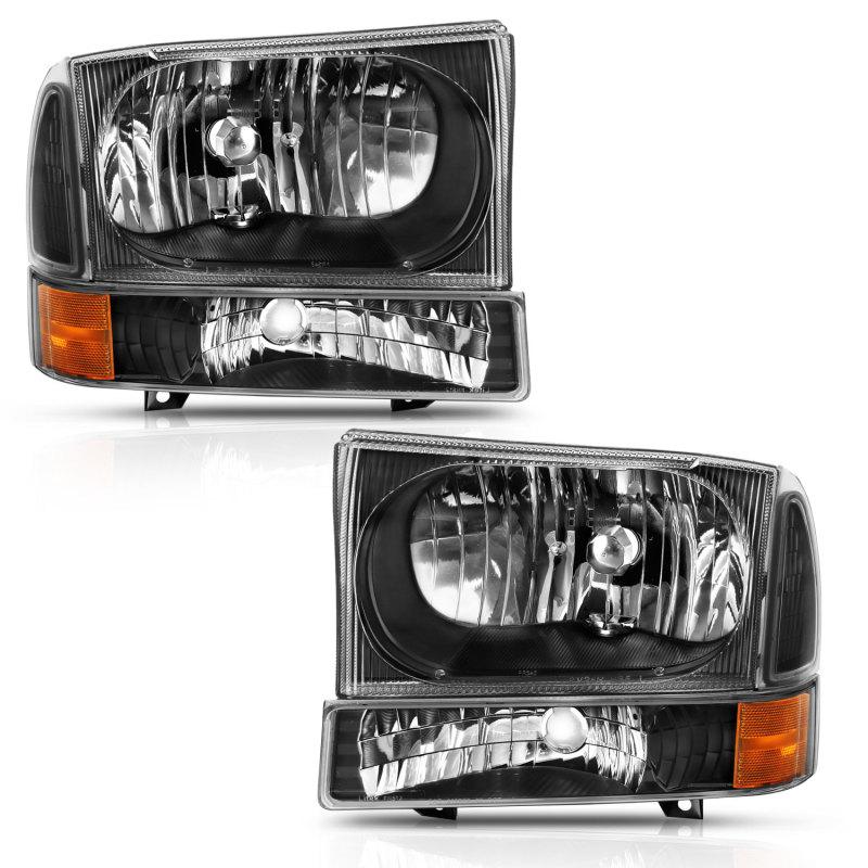 ANZO 2000-2004 Ford Excursion Crystal Headlight w/ Corner Light Black Amber (w/o Bulb) 111457 Main Image