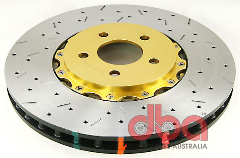 DBA 05-10 Mustang GT V8 Shelby Edition Front Drilled & Slotted 5000 Series 2 Piece Rotor Assembled w 52124GLDXS Main Image