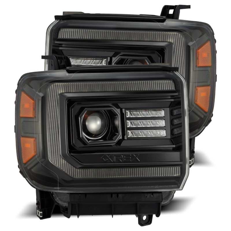 AlphaRex 14-18 GMC Sierra LUXX LED Proj Headlights Plnk Style Alpha Blk w/Activ Light/Seq Signal/DRL 880614