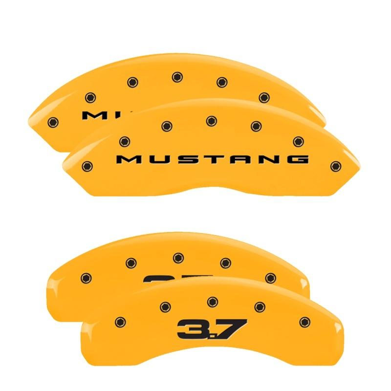 MGP 4 Caliper Covers Engraved Front 2015/Mustang Engraved Rear 2015/37 Yellow finish black ch 10202SM32YL Main Image