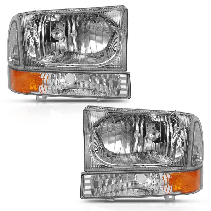 ANZO 2000-2004 Ford Excursion Crystal Headlight w/ Corner Light Chrome Amber (w/o Bulb) 111458 Main Image