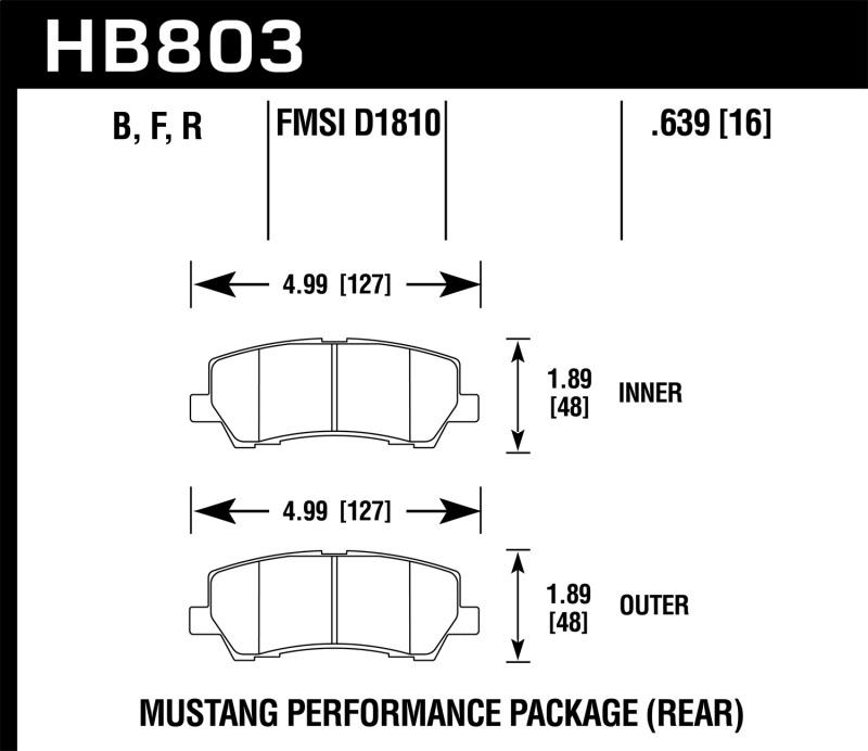 Hawk 16-17 Ford Mustang GT Brembo Package HP Plus Rear Brake Pads HB803N.639 Main Image