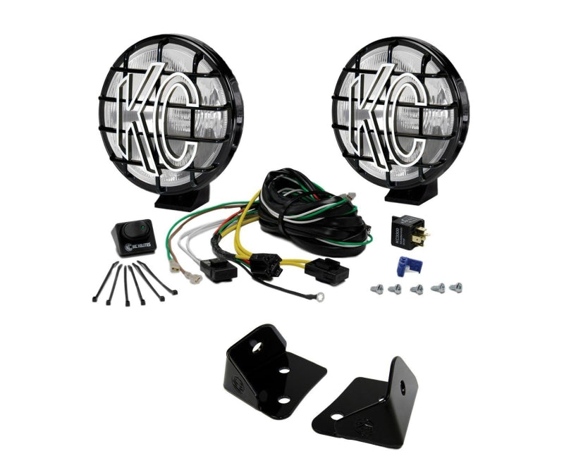 KC HiLiTES 07-18 Jeep JK A-Pillar Mount Light Kit w/Apollo Pro Halogen Lights 100w Spread Beam - Blk 97103