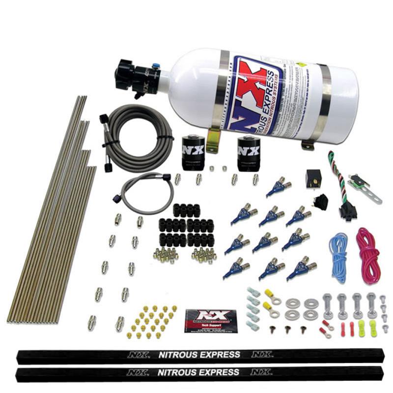 Nitrous Express 10 Cyl Piranha Nozzle Direct Port Nitrous Kit (250-500HP) w/10lb Bottle 81000EFI-10 Main Image