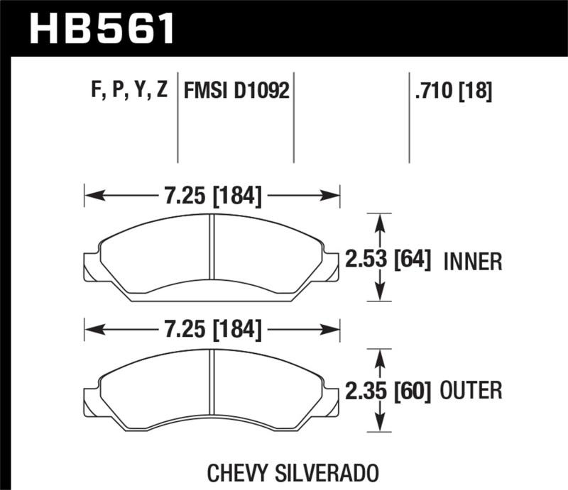 Hawk 07 Chevy Tahoe / 07 GMC Yukon HPS 5.0 Front Brake Pads HB561B.710 Main Image