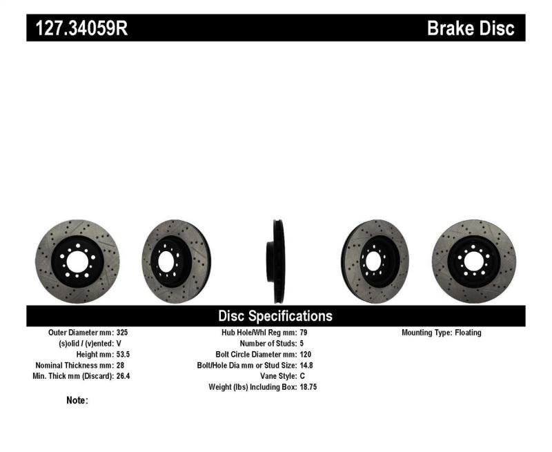 StopTech Slotted & Drilled Sport Brake Rotor 127.34059R Main Image