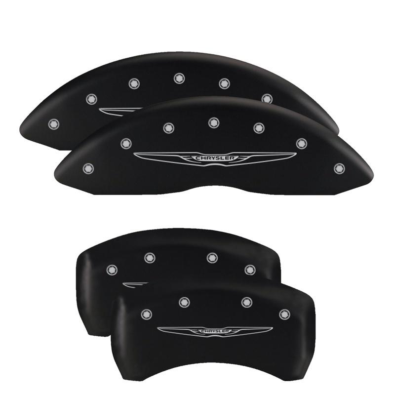MGP 4 Caliper Covers Engraved F & R Chrysler Wing Black Finish Silver Char 2018 Chrysler Pacifica 32025SCW2MB Main Image
