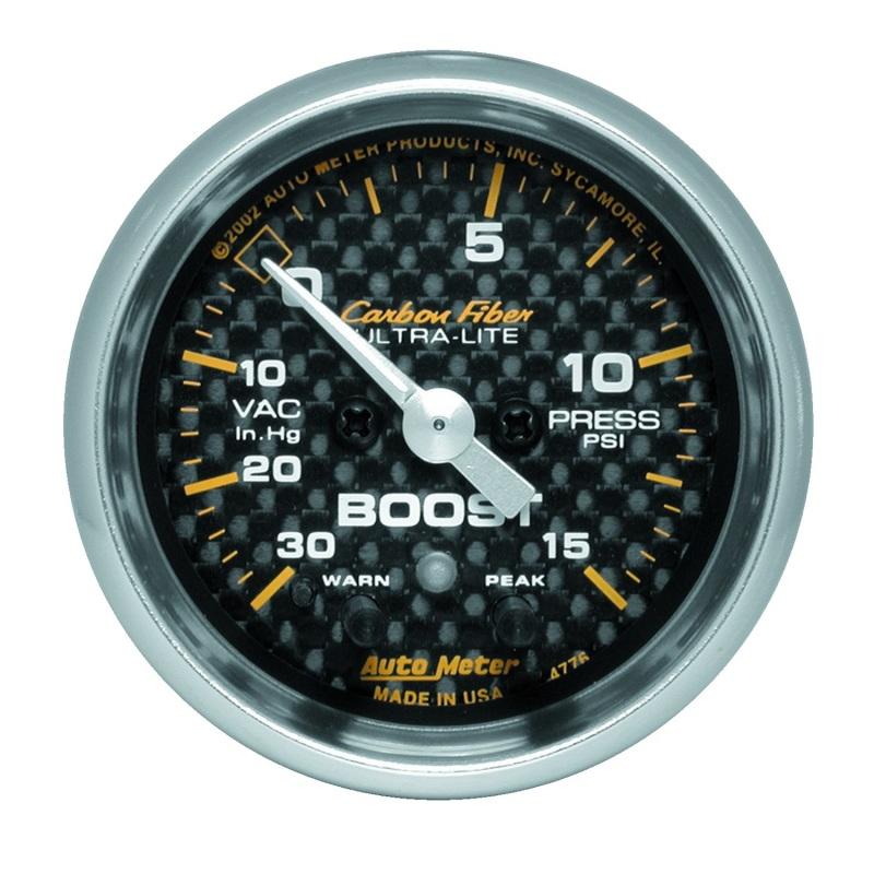 Autometer Carbon Fiber 52mm 15 PSI Electronic Boost Gauge 4776 Main Image