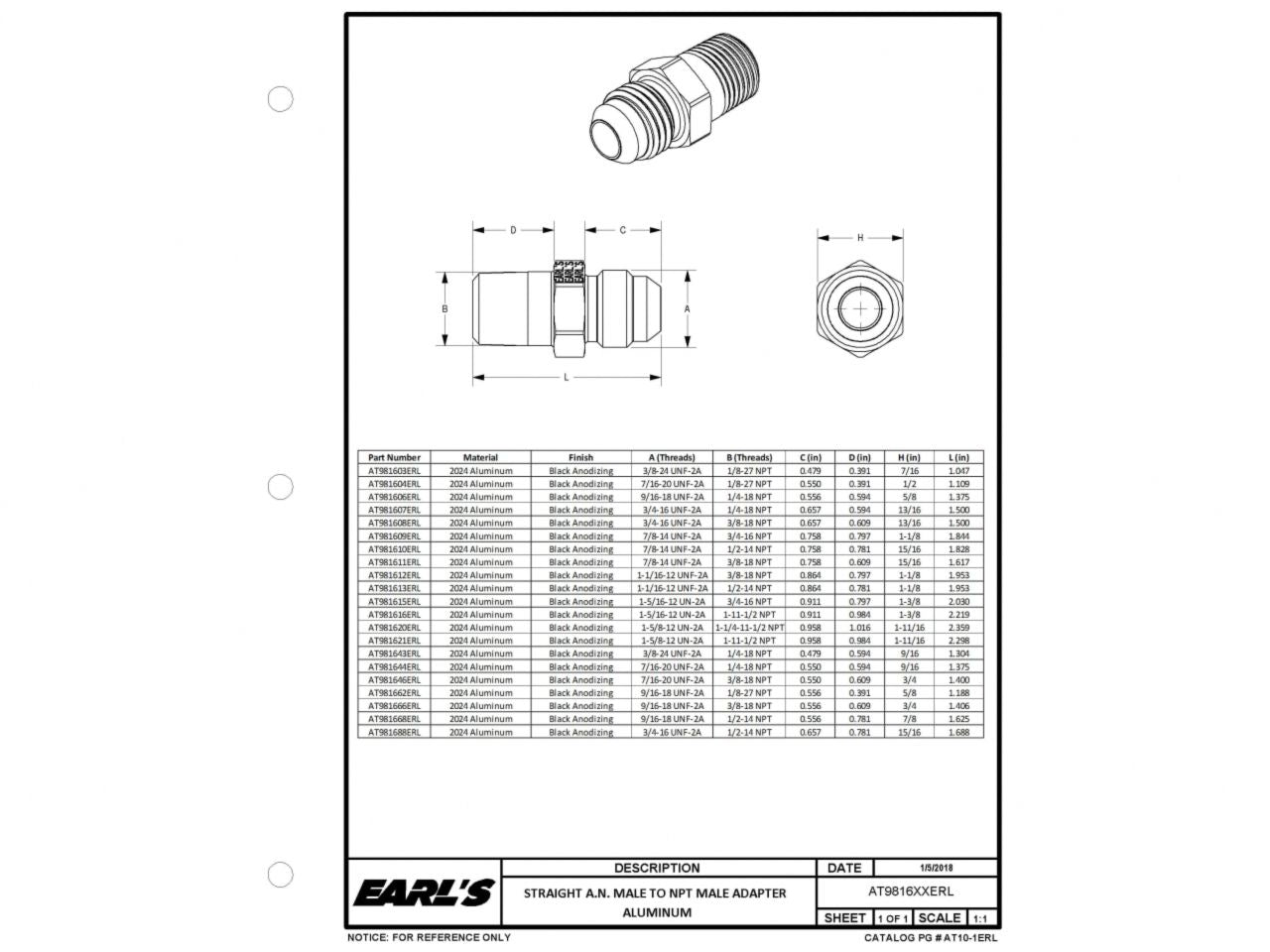 Earl's Ano Tuff St -16 To 3/4 Npt Adapter