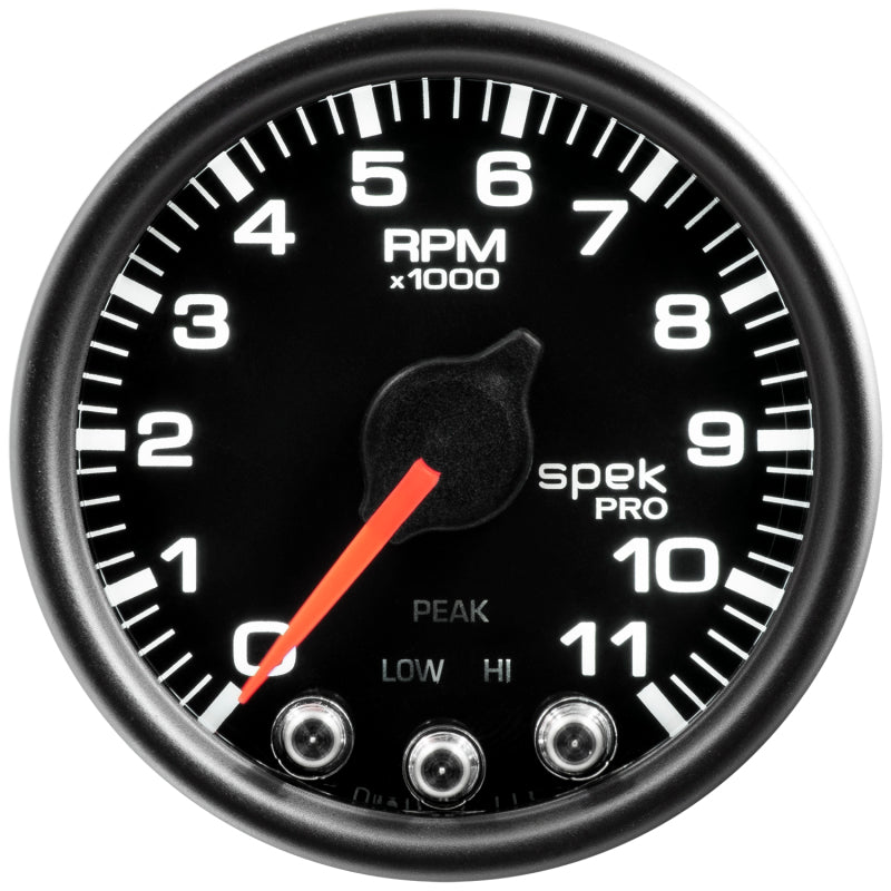 Autometer Spek-Pro Gauge Tach 2 1/16in 11K Rpm W/ Shift Light & Peak Mem Blk/Blk P33632