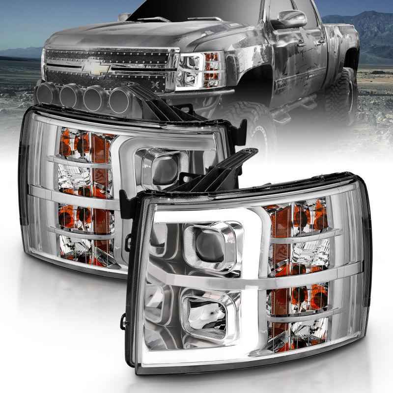 ANZO 2007-2013 Chevy Silverado 1500 Projector Plank Style Chrome Amber 111481 Main Image