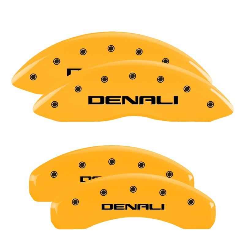 MGP 4 Caliper Covers Engraved Front & Rear Denali Yellow Finish Black Char 2019 GMC Sierra 1500 34217SDNLYL Main Image